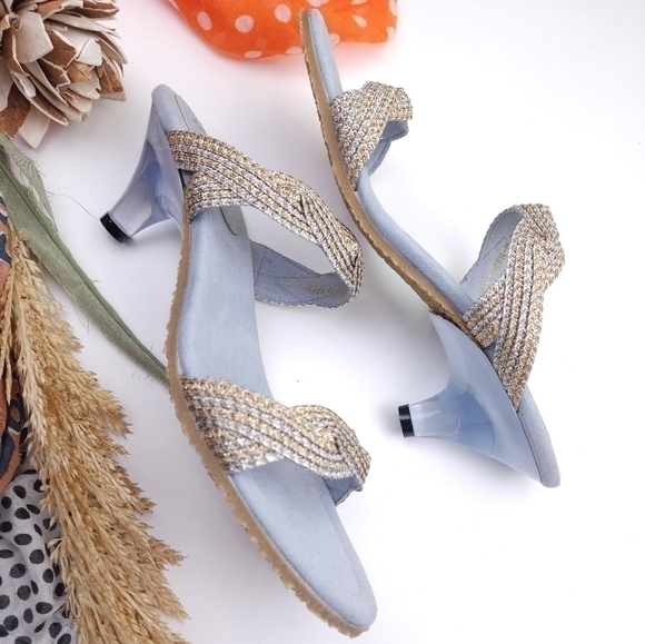 Eric Javits Blue Silver Gold Kitten Heels sz 9m - Picture 7 of 12